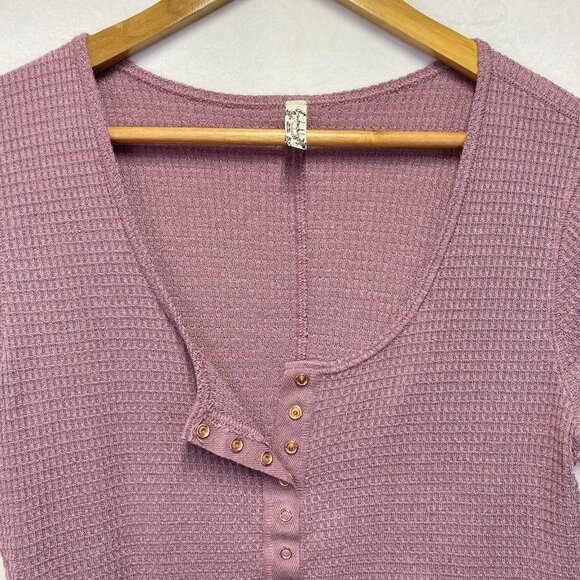 Free People Intimately Waffle Knit Scoop Neck Cap Sleeve Top Women Large Mauve - Picture 10 of 10